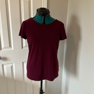 Express Crew Neck Open Back Top | Maroon/Wine Colored & Wrinkle Resistant
